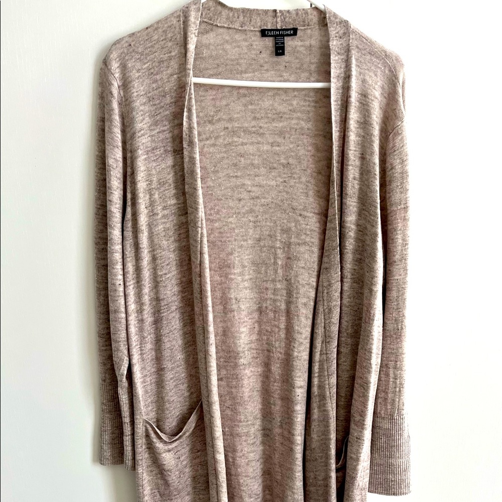 Eileen Fisher Womens organic Linen V-Neck Duster Sweater